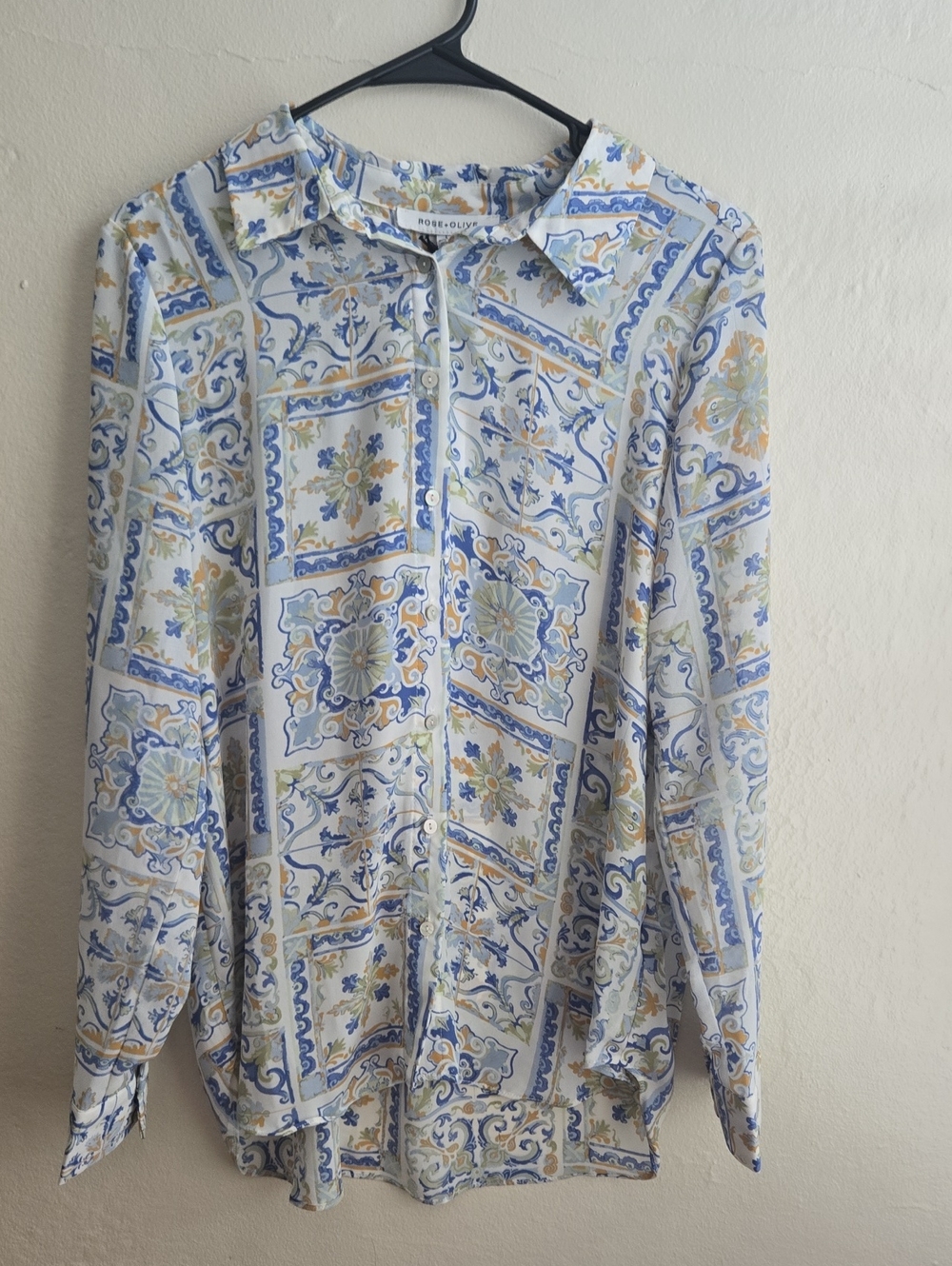 Rose & Olive Blue and Cream Printed Lightweight Shirt Jacket
